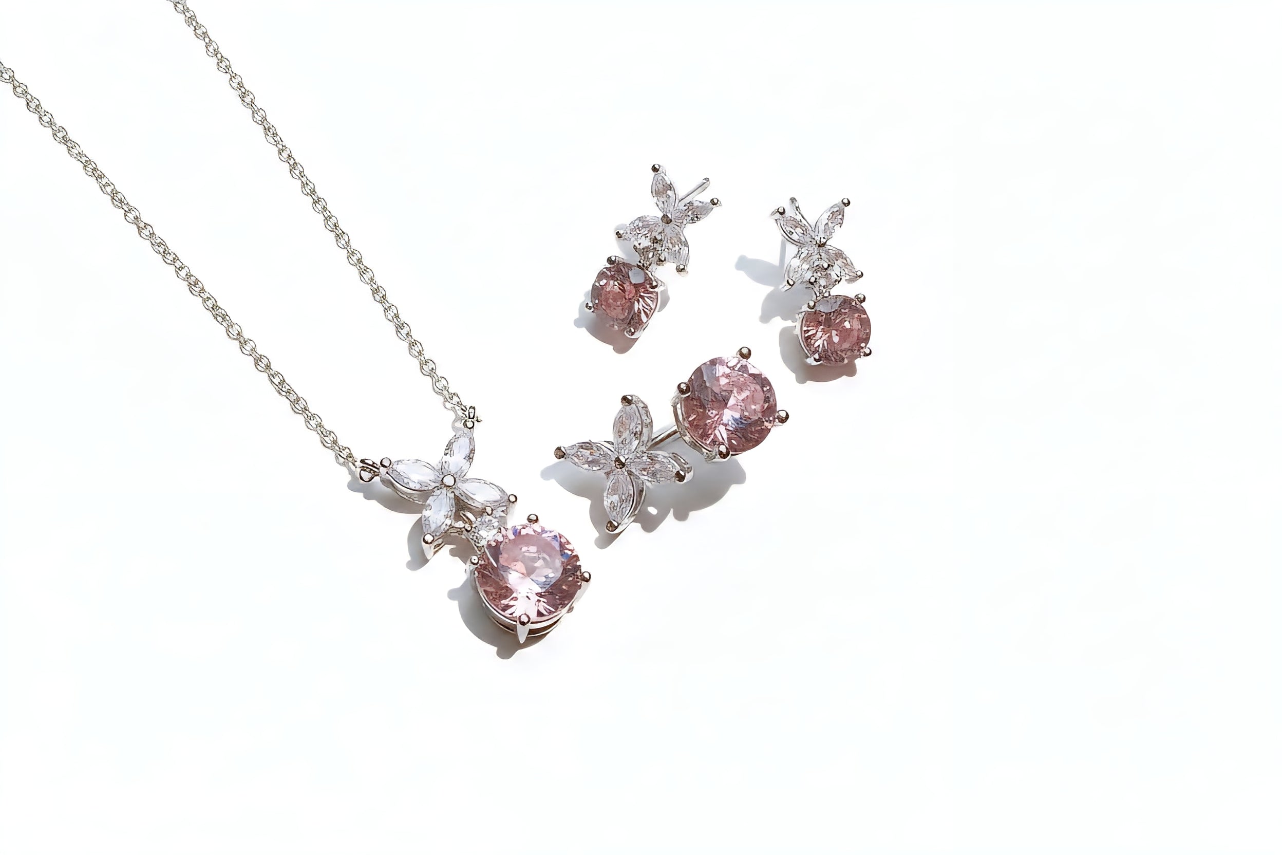Pink Crystal Floral Jewelry Set