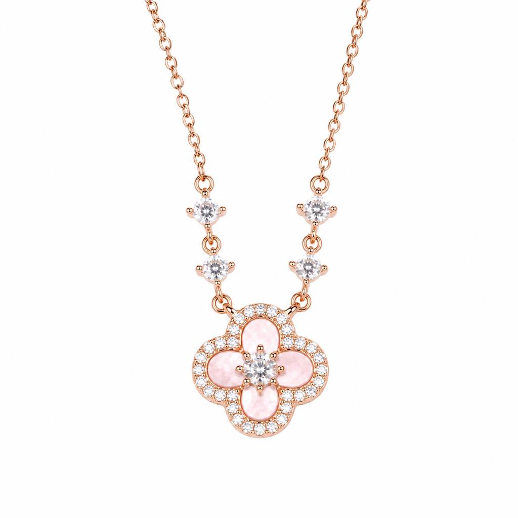Pink Clover Sparkle Necklace