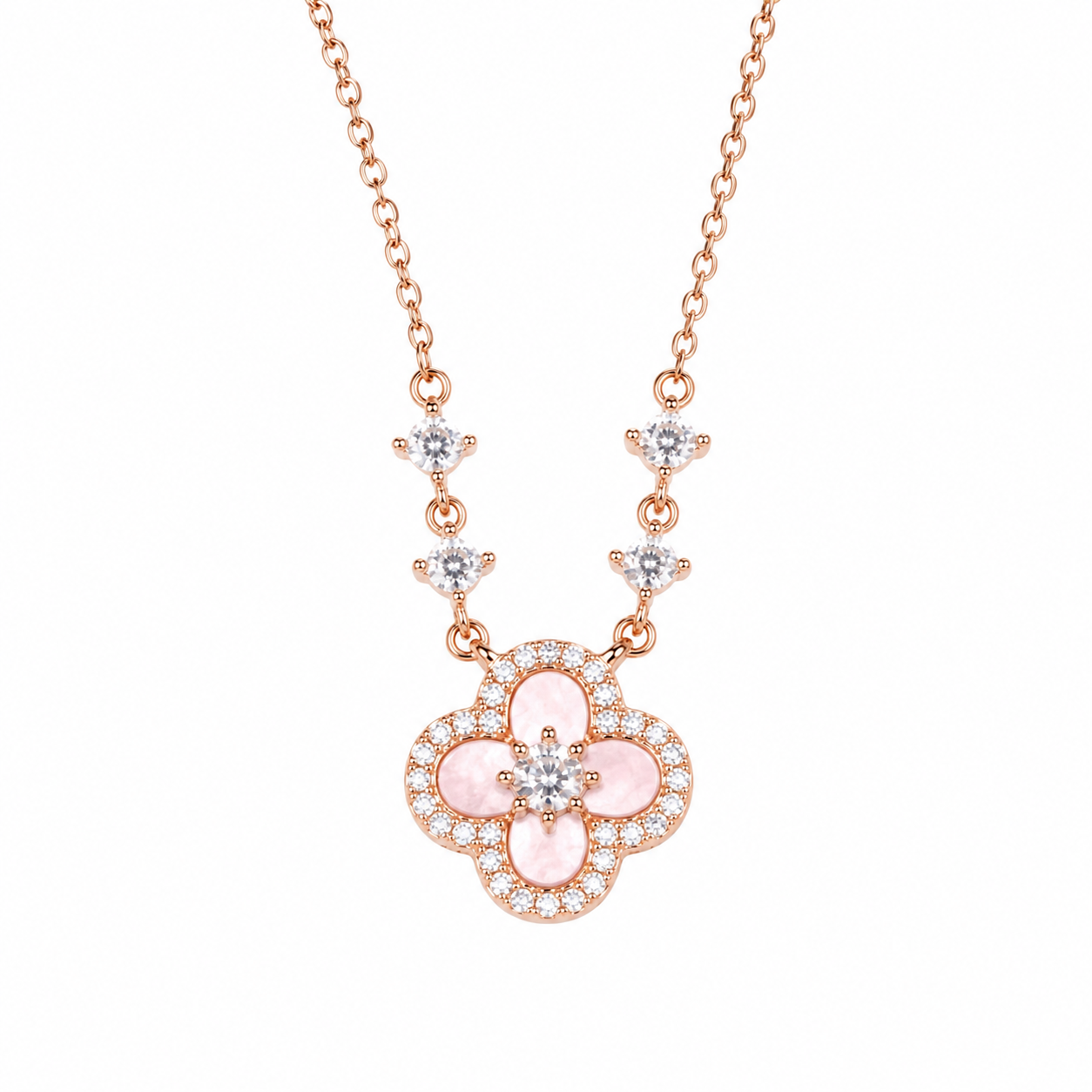 Pink Clover Sparkle Necklace