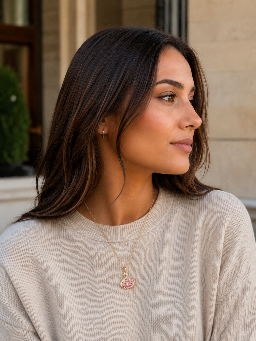 Pink & Gold Swan Necklace