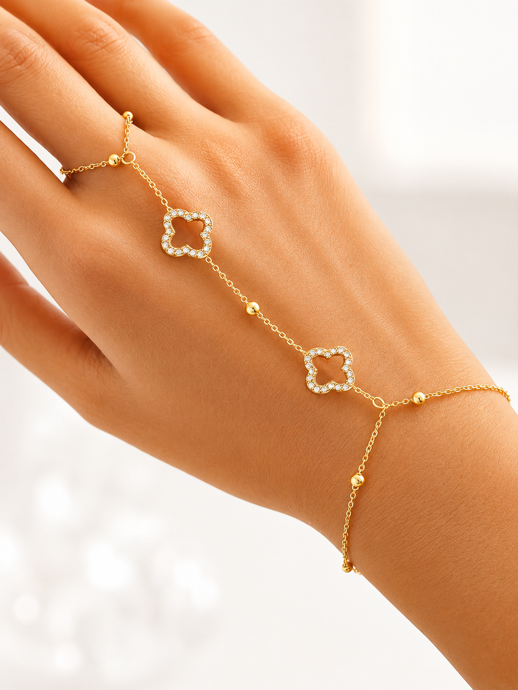 Diamond Clover Hand Chain Bracelet