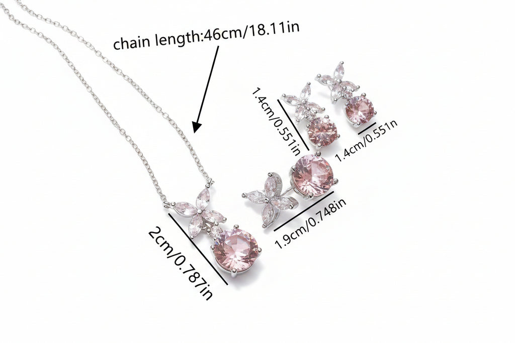 Pink Crystal Floral Jewelry Set