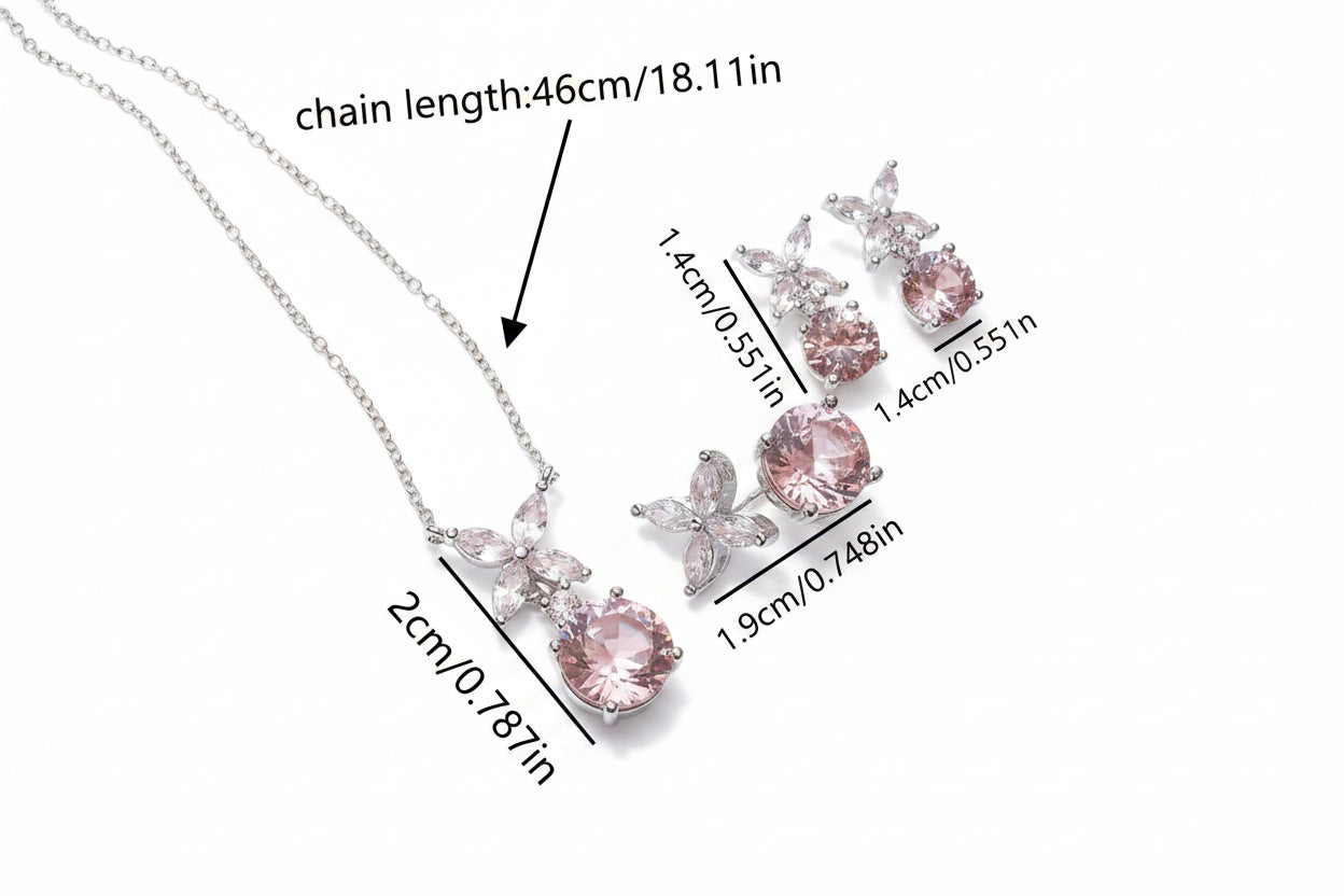Pink Crystal Floral Jewelry Set