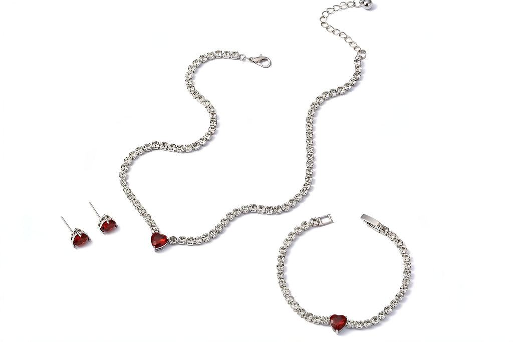 Red Heart Tennis Jewelry Set