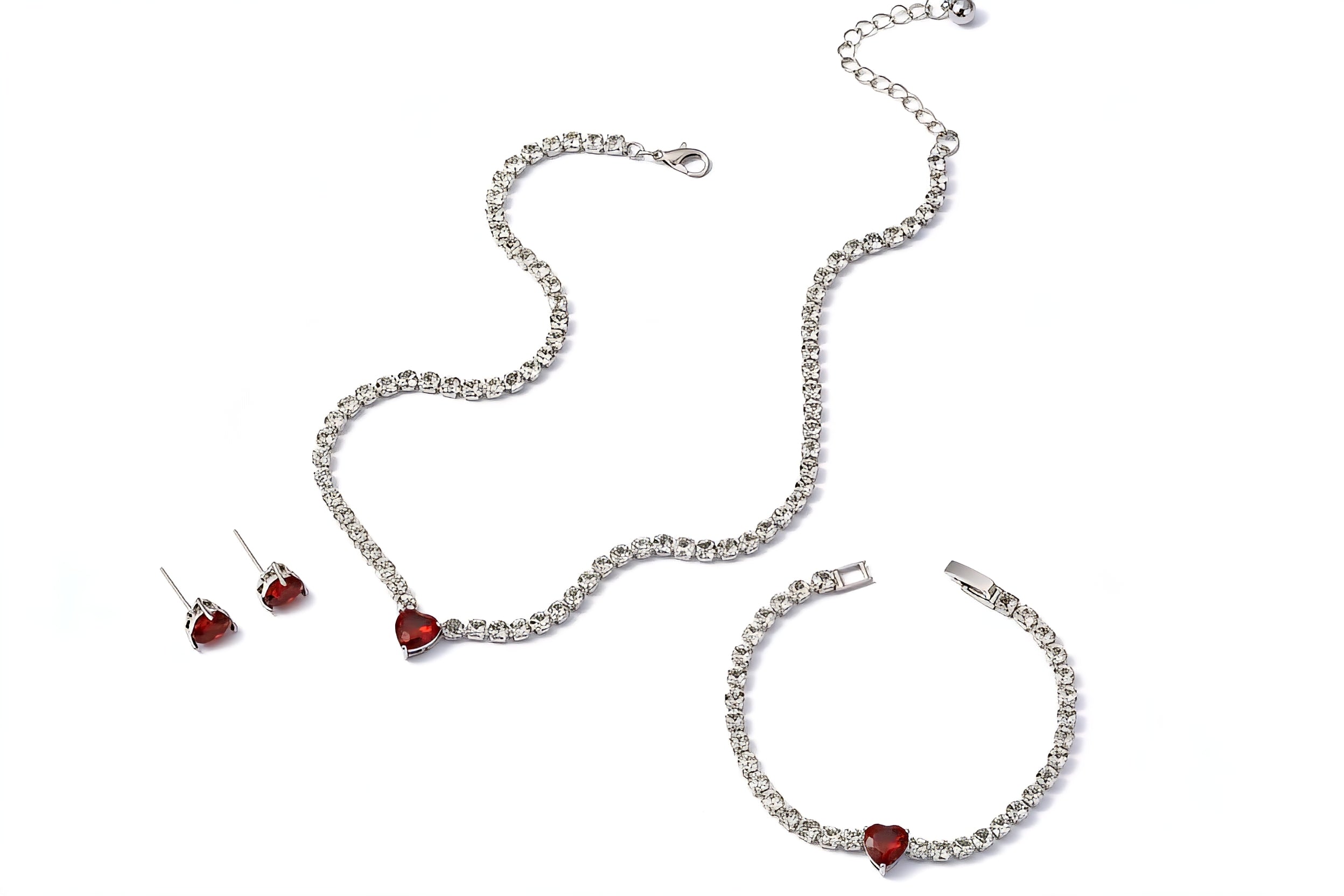 Red Heart Tennis Jewelry Set