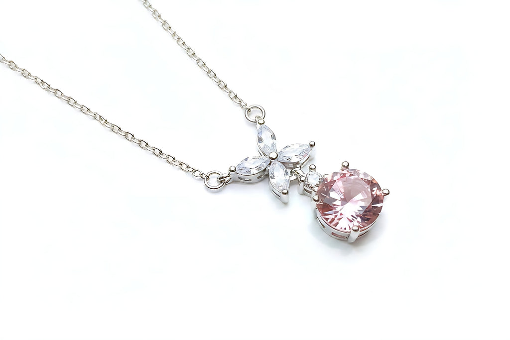 Pink Crystal Floral Jewelry Set