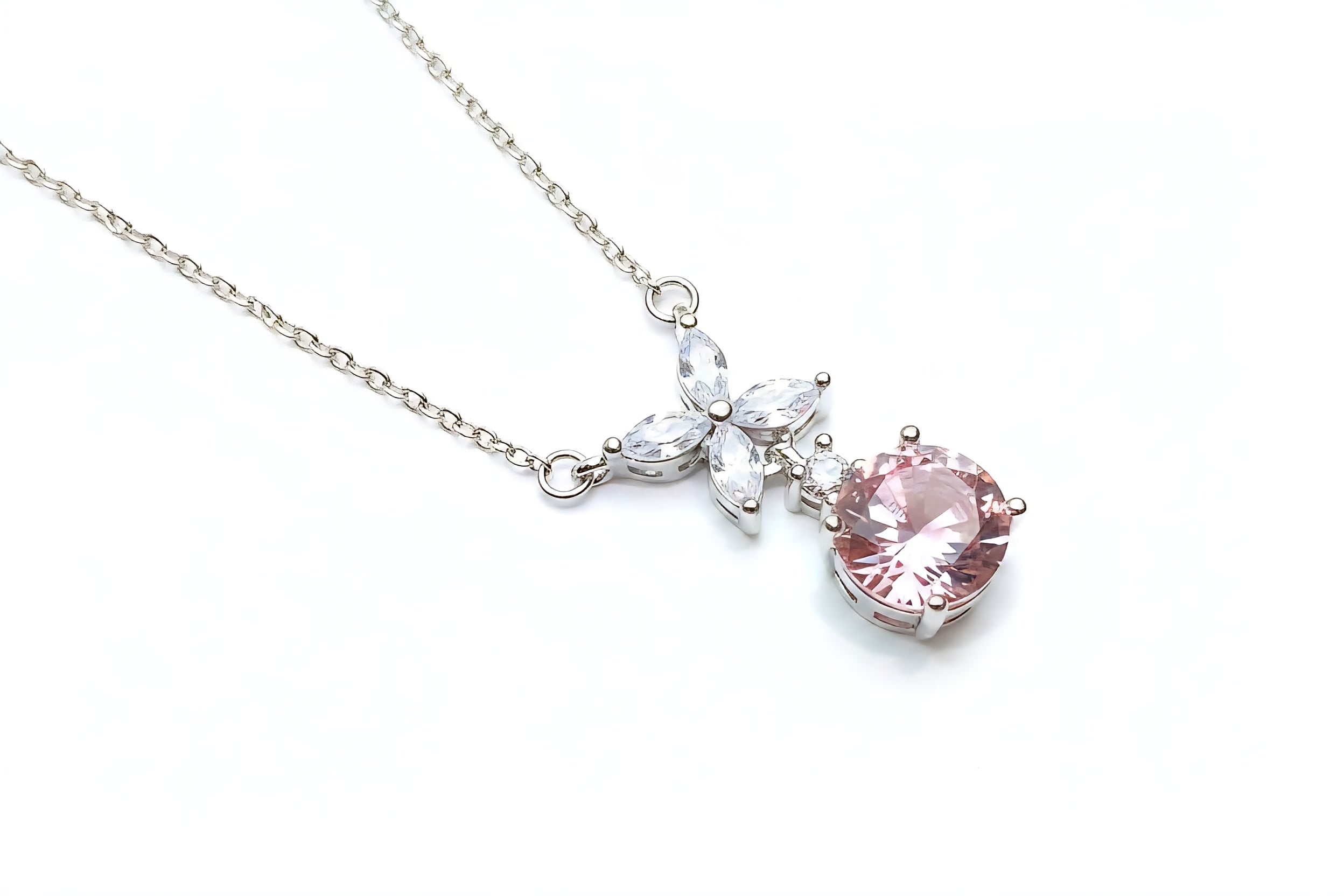 Pink Crystal Floral Jewelry Set