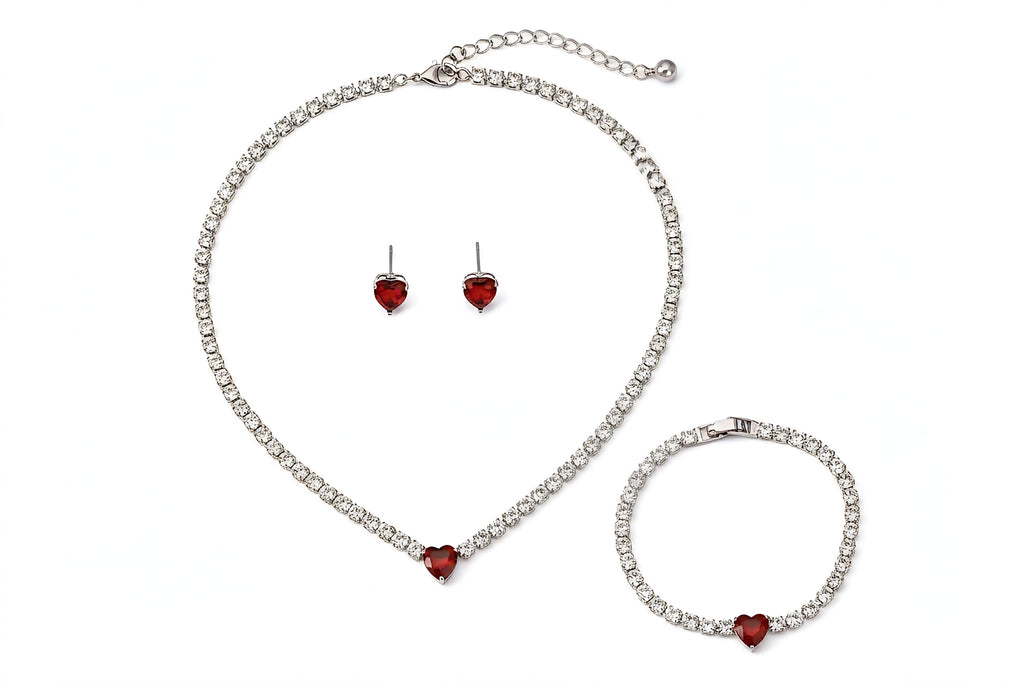 Red Heart Tennis Jewelry Set