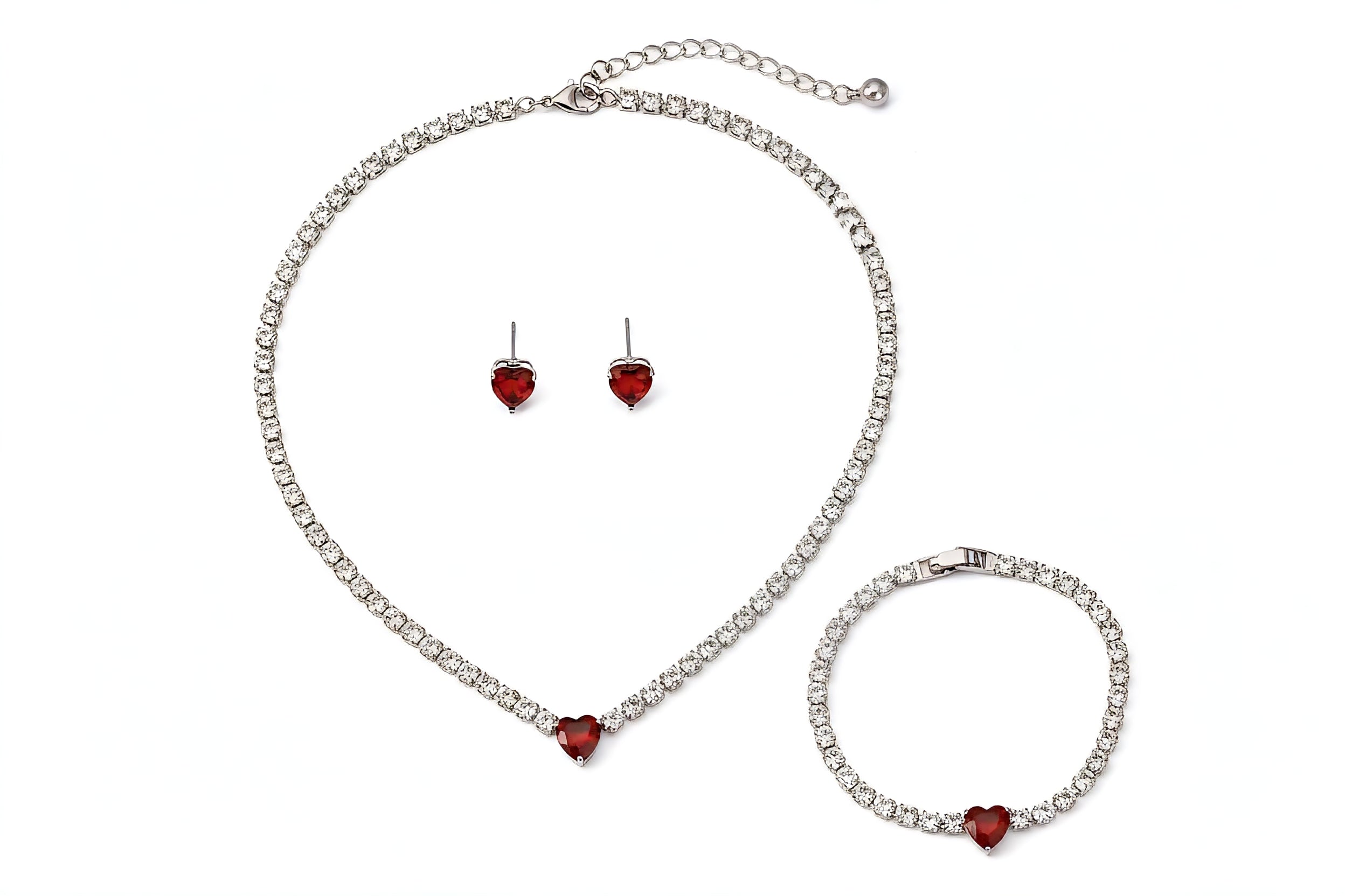 Red Heart Tennis Jewelry Set