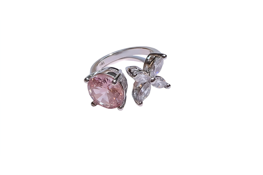 Pink Crystal Floral Jewelry Set