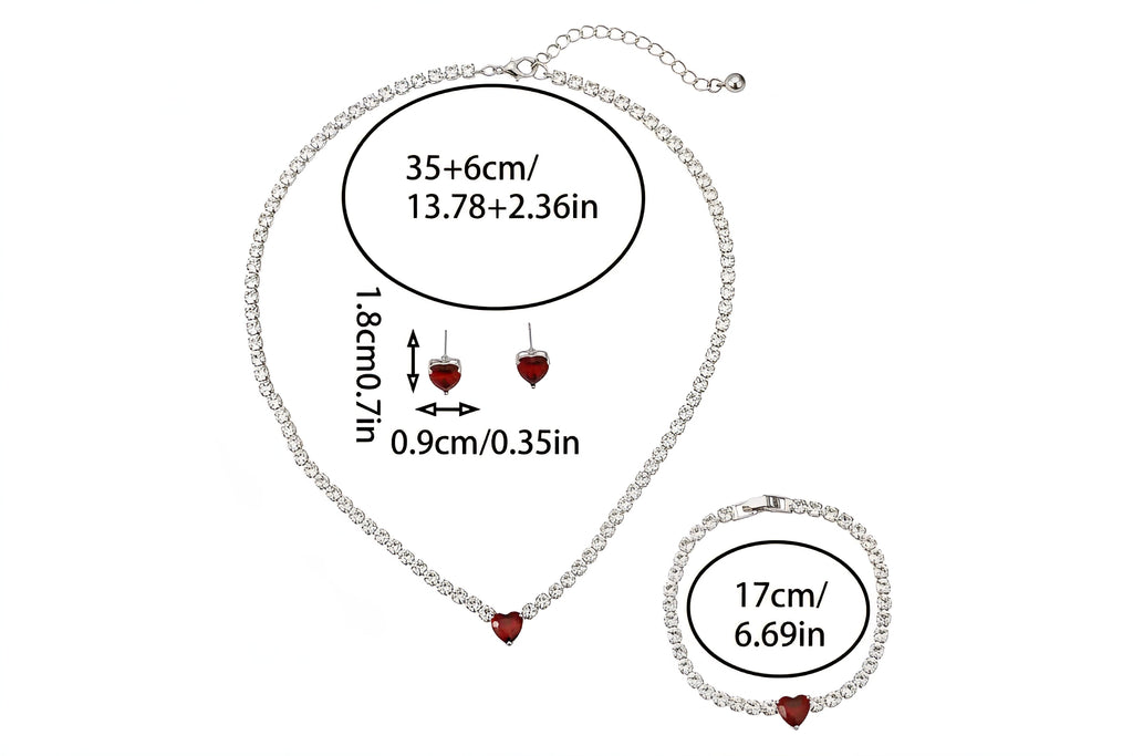 Red Heart Tennis Jewelry Set