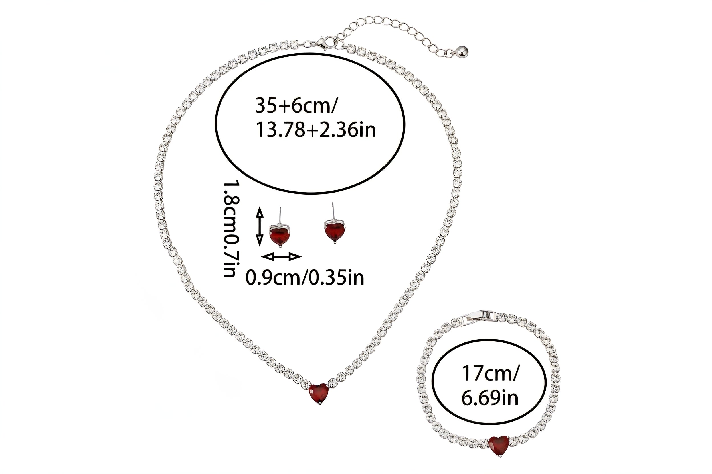 Red Heart Tennis Jewelry Set