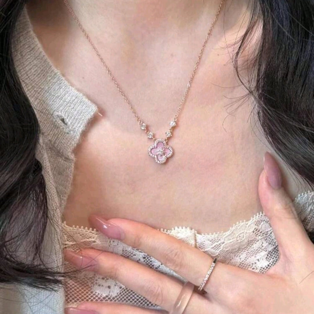 Pink Clover Sparkle Necklace