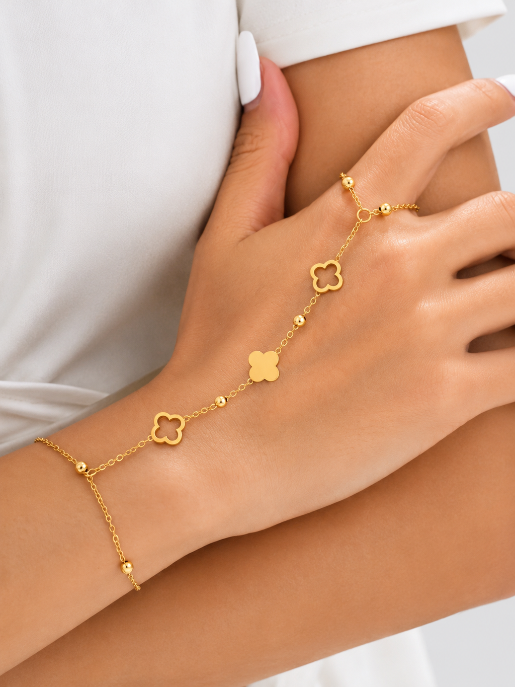 Gold Clover Hand Chain Bracelet