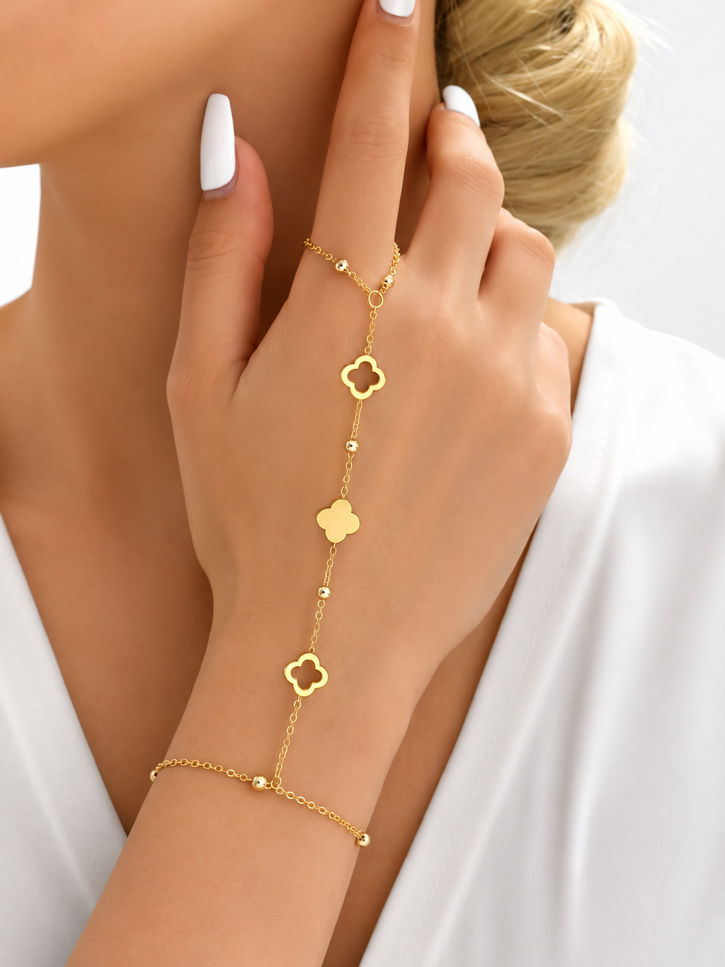 Gold Clover Hand Chain Bracelet